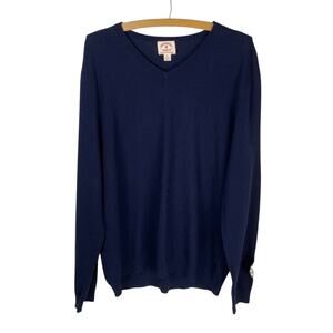 Brooks Brothers Navy Merino Wool V Neck Sweater Mens XL Fine Knit